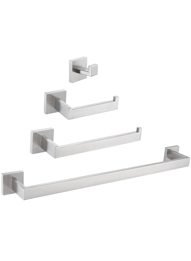 Angle Simple Bathroom Hardware Set 4Piece Angle Simple SUS304 Stainless Steel Bath Accessory Kit Bathroom Fixture Set with Robe Hook Toilet Paper Holder Towel Holder and Towel Bar Brushed Nickel 