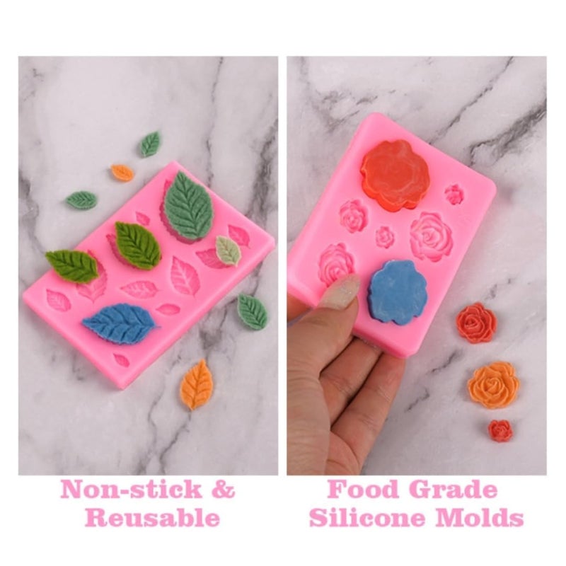 Skytail 3 Pack Rose Flower Silicone Molds Leaves Candy Moulds for Candle Making Aromatherapy Mini Soap Chocolate Fondant Sugarcraft Clay Cupcake Toppers Cake Decorating Candle Wax Polymer Clay Molds - Image 4