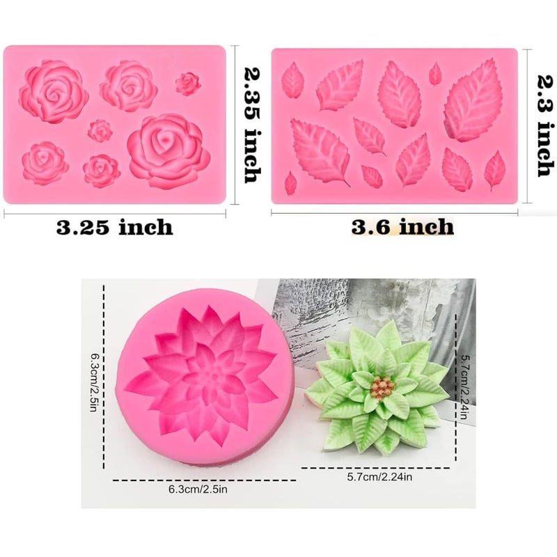 Skytail 3 Pack Rose Flower Silicone Molds Leaves Candy Moulds for Candle Making Aromatherapy Mini Soap Chocolate Fondant Sugarcraft Clay Cupcake Toppers Cake Decorating Candle Wax Polymer Clay Molds - Image 2