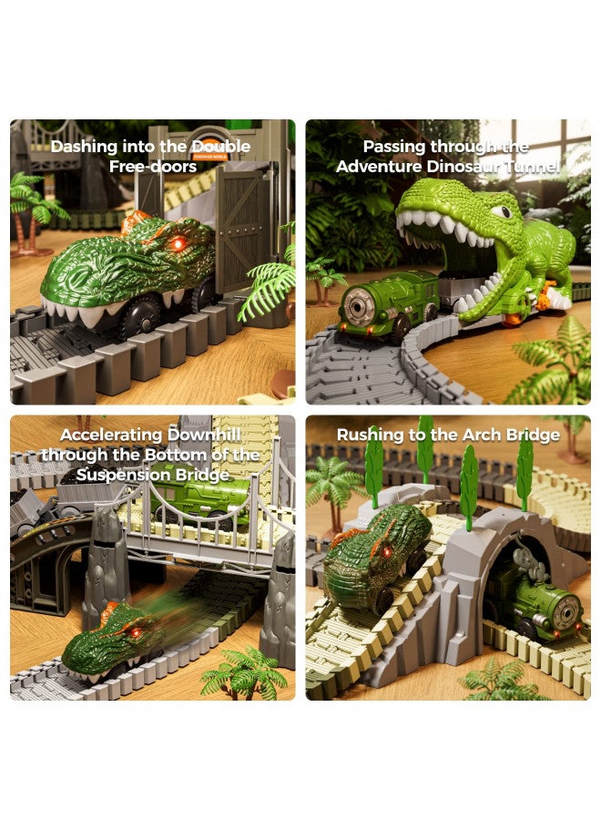 TUMAMA Dinosaur Toys Race Track, 281 Pcs Dinosaur Train Set for Kids 3-5 5-7, Flexible Train Tracks with 4 Dinosaurs Figures, 2 Electric Race Cars with Light, Create A Dinosaur Road Race for Toddlers - Image 2