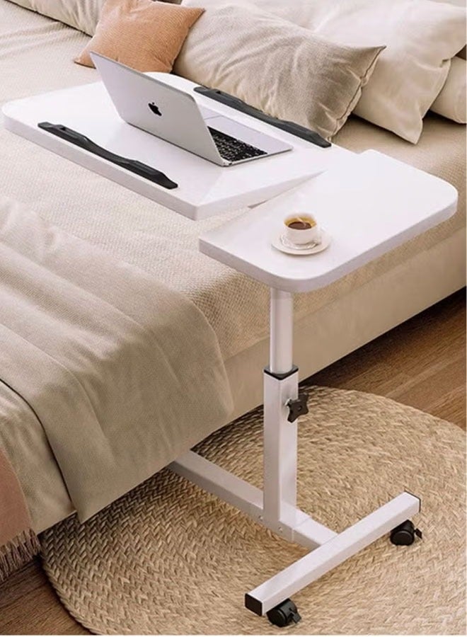 شي ون طاولة مع عجلات قابلة للتعديل وضبط الارتفاع للكمبيوتر المحمول ومكتب باللون الأبيض - Image 1