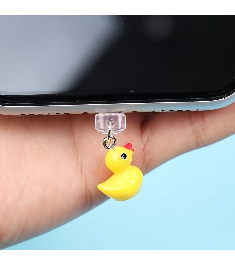 1pc Adorable Yellow Duck Resin Phone Dust Plug For Iphone Charger Port Decor - Image 1