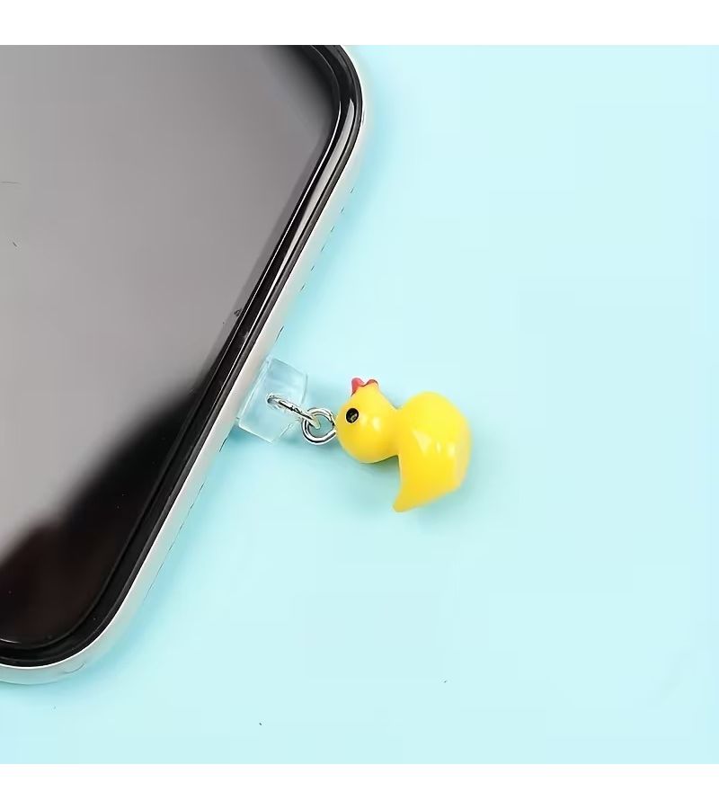 1pc Adorable Yellow Duck Resin Phone Dust Plug For Iphone Charger Port Decor - Image 3