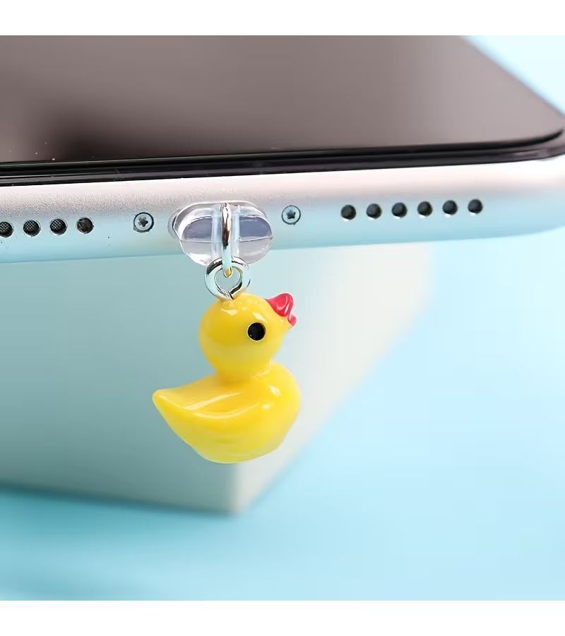 1pc Adorable Yellow Duck Resin Phone Dust Plug For Iphone Charger Port Decor - Image 4