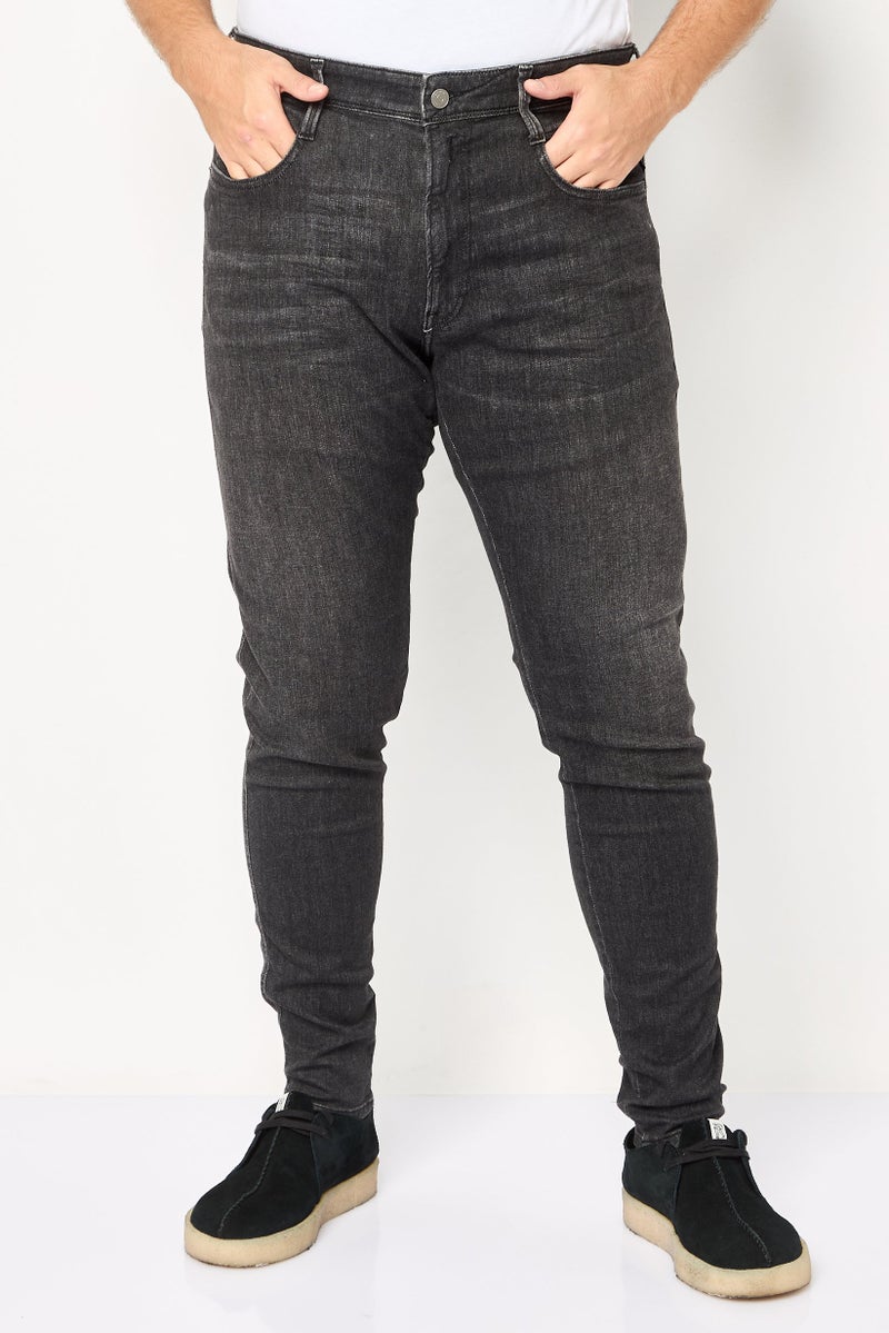 Replay جينز رجالي سوبر سليم فيت مغسول وقابل للتمدد، أسود - Image 1