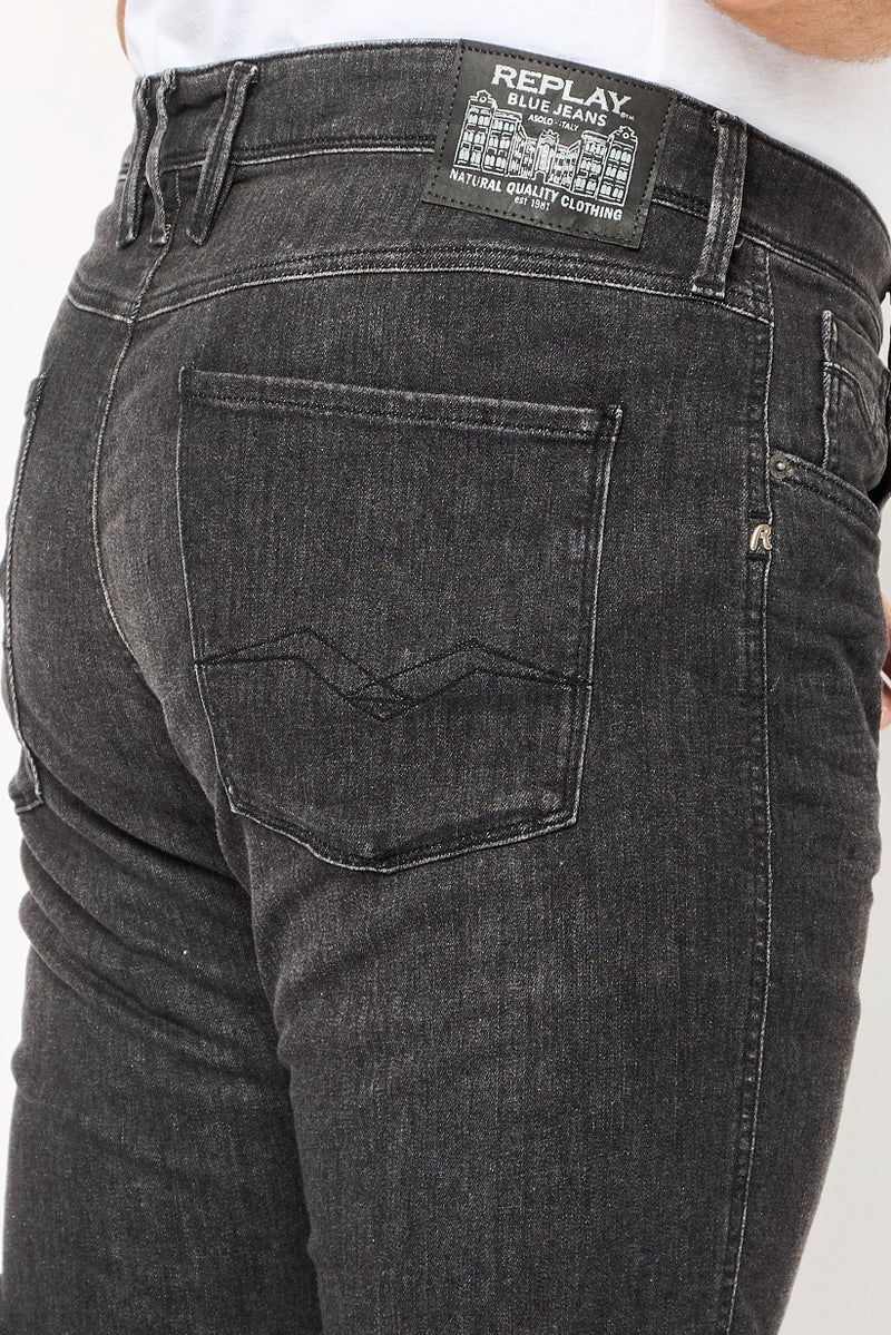Replay جينز رجالي سوبر سليم فيت مغسول وقابل للتمدد، أسود - Image 3