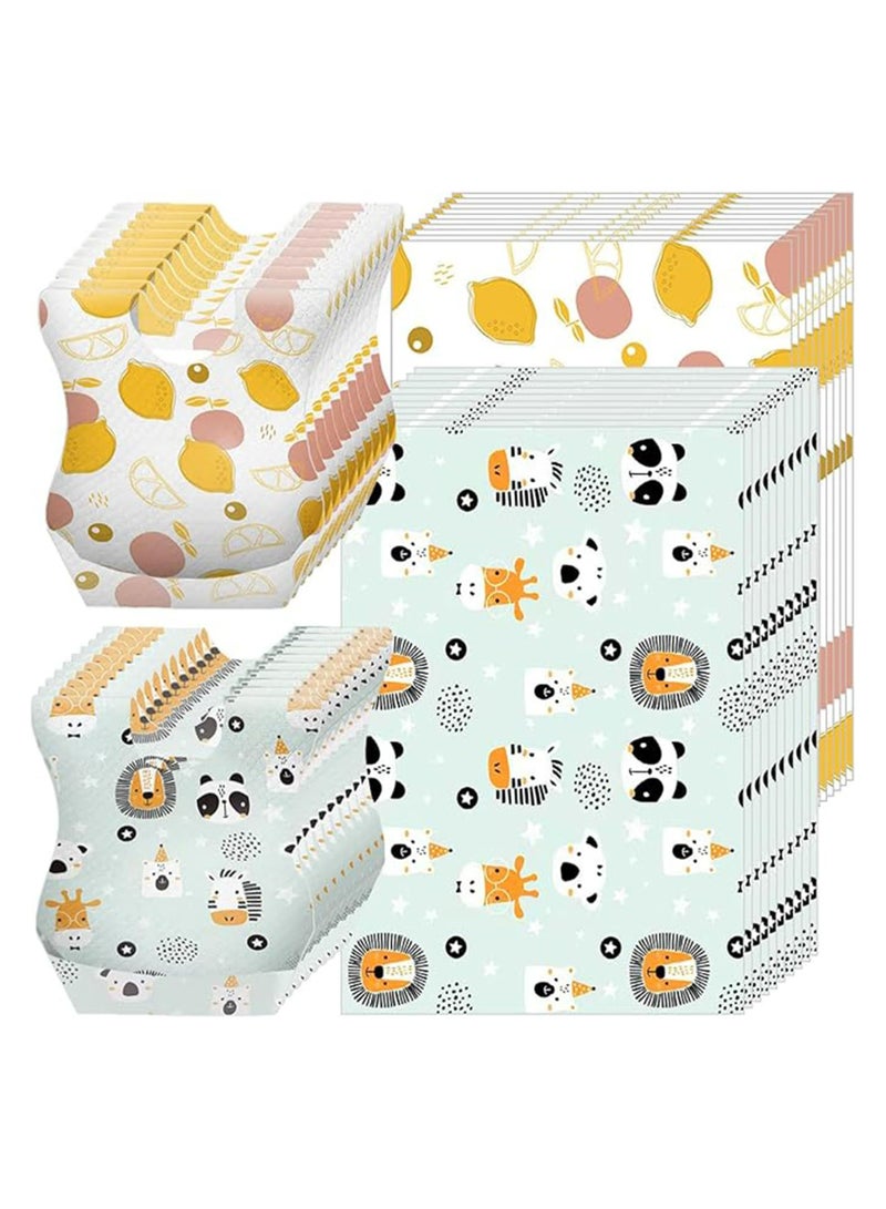 Dominy Disposable Bibs and Placemats for Baby, 40 pcs Leak Proof Travel Feeding Bibs and Place Mats for Infants Toddlers for Traveling and Outdoor Use, Travel Bibs for Babies  - Image 1