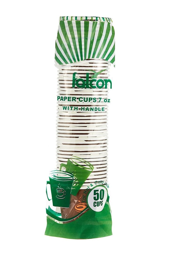 Falconpack أكواب ورقية بنية ذات مقبض للاستخدام لمرة واحدة للشاي والقهوة والمشروبات الباردة 7 أونصات - Image 2