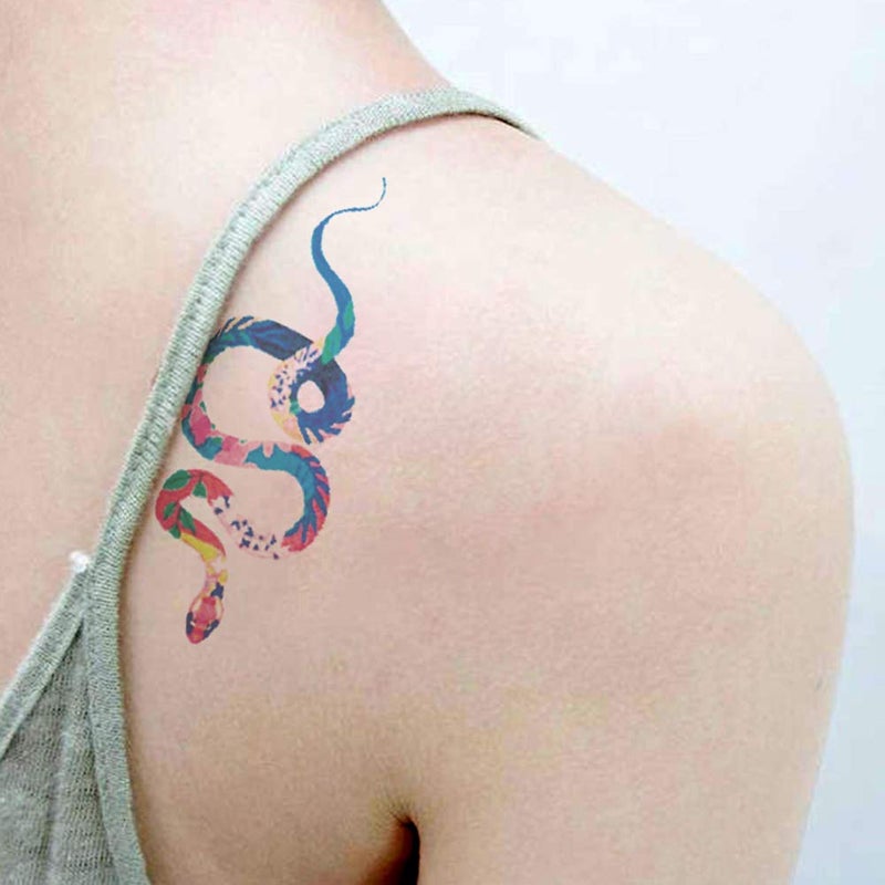 Oottati Small Cute Temporary Tattoos Stickers Colored snake 2 Sheets