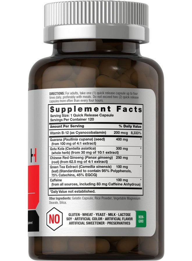 هرباخ مكمل الطاقة Horbäach | 120 كبسولة | مع الكافيين والجينسنغ وفيتامين ب12 | حبوب تعزيز الطاقة اليومية | خالية من الكائنات المعدلة وراثيًا وخالية من الجلوتين - Image 2