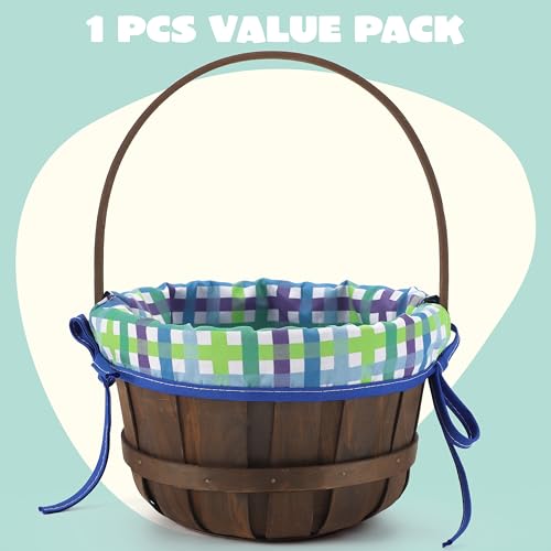 JOYIN Easter Woven Basket with Lining Brown Wooden Easter Egg Hunt Basket with Handle for PicnicGoodie Storage Gift Packing Party Favors Supplies Decorations Filling with Candy124 x 91 - Image 3