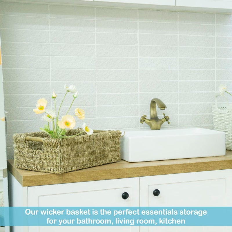 VATIMA Large Natural Wicker Basket Rectangular with Wooden Handles, Seagrass Storage for Organizing, Shelves 15.5 x 10.6 x 5.5 inches - Image 5