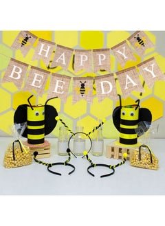 HOWAF Jute Burlap Happy Bee Day Banner Happy Bee Day For 1St Birthday Bumblebee Birthday Party Decoration First Birthday Burlap Banner For Baby Shower Birthday Souvenir And Gifts For Kids  - Image 4