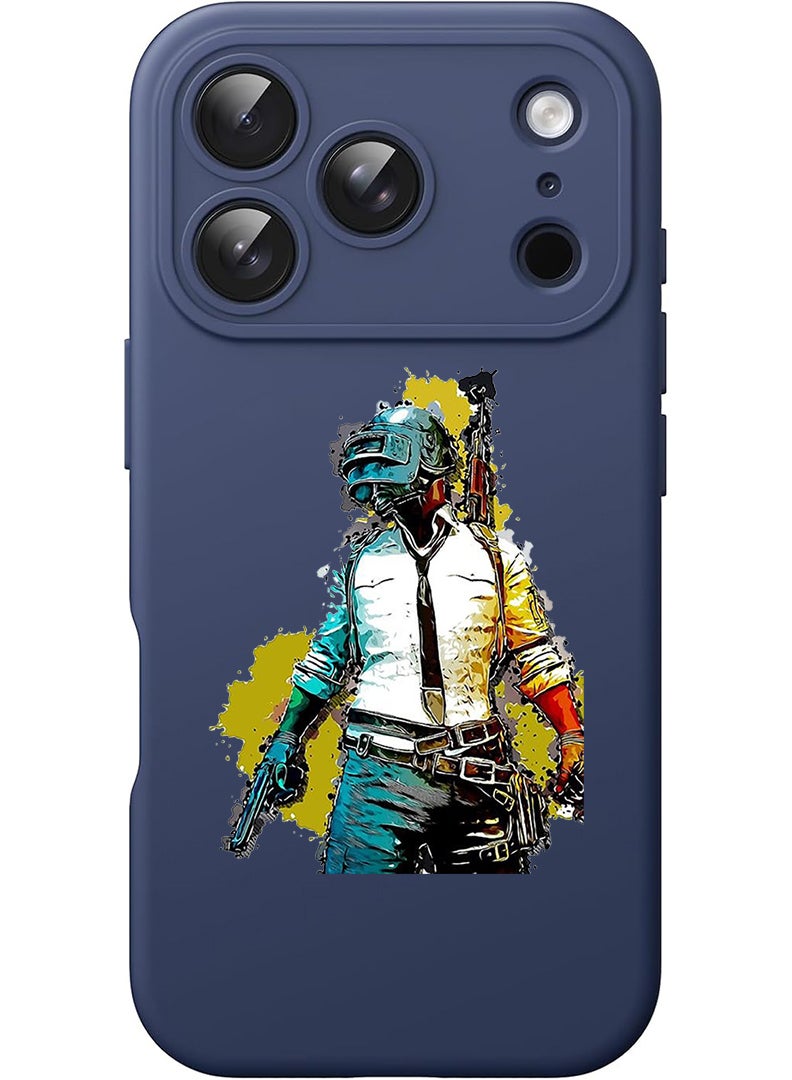 Theodor Protective Slim Fit Case Liquid Silicone Cover with Full Body Protection Anti-Scratch Shockproof Case For Apple iPhone 17 Pro Max (Blue) Pubg - Image 1