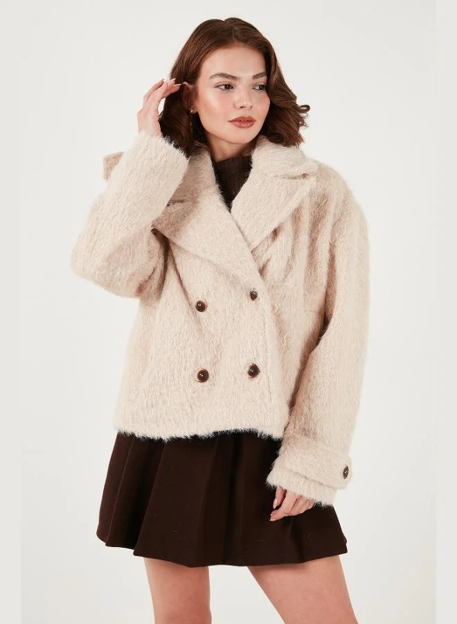 Lela Lela Oversize Double-Breasted Collar Soft Furry Button-Down Lined Coat Women's COAT 6839659