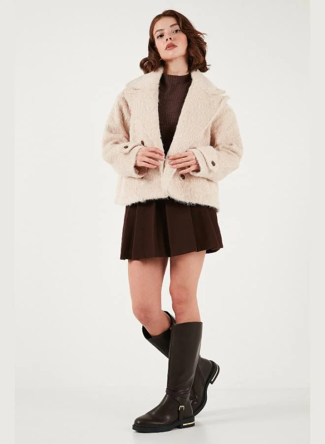 Lela Lela Oversize Double-Breasted Collar Soft Furry Button-Down Lined Coat Women's COAT 6839659