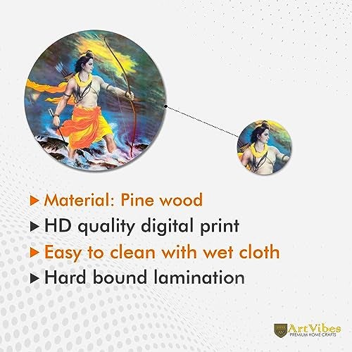 Artvibes Lord Shri Ram Parivaar & Hanumanji Round Shape MDF Wooden Wall Art for Home Decoration | Spiritual Decor Items | Wall Illustrations| Stylish Modern Artwork | Gift Items (WPS_143N), Set of 11 - Image 5