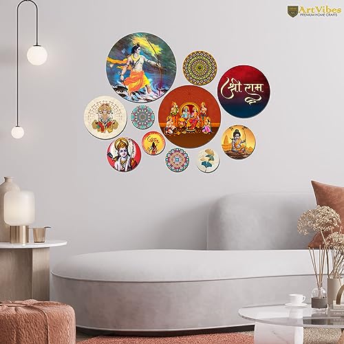 Artvibes Lord Shri Ram Parivaar & Hanumanji Round Shape MDF Wooden Wall Art for Home Decoration | Spiritual Decor Items | Wall Illustrations| Stylish Modern Artwork | Gift Items (WPS_143N), Set of 11 - Image 4