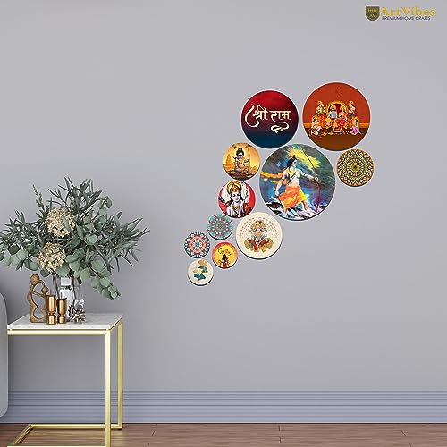 Artvibes Lord Shri Ram Parivaar & Hanumanji Round Shape MDF Wooden Wall Art for Home Decoration | Spiritual Decor Items | Wall Illustrations| Stylish Modern Artwork | Gift Items (WPS_143N), Set of 11 - Image 3