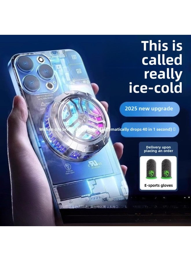 إسكدنيا مشعاع الهاتف المحمول، أشباه الموصلات المغناطيسية، تبريد قطعة أثرية لجهاز IPad اللوحي بمشبك خلفي، لعبة مروحة بث مباشر للرياضات الإلكترونية - اللون: 【نمط الجليد الحقيقي❄أسود】 تبريد ثنائي النواة لسرعة - Image 2