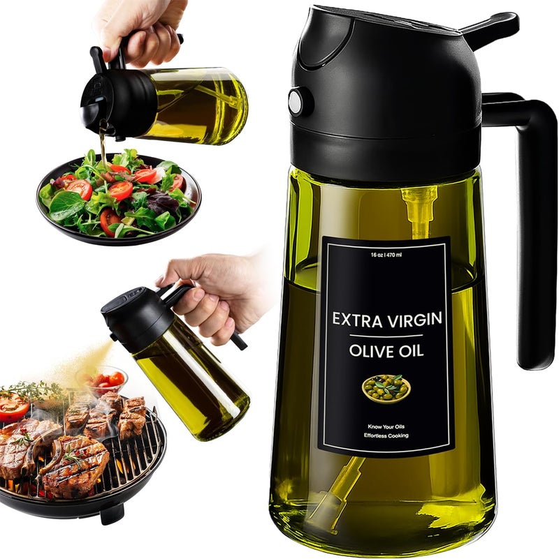 CXINYI - 16oz/470ml Olive Oil Dispenser for Kitchen with Stickers - 2 in 1 Olive Oil Sprayer for Cooking, Air Fryer, and Salad, Black (Light-Proof Kitchen Gadget) - Image 1