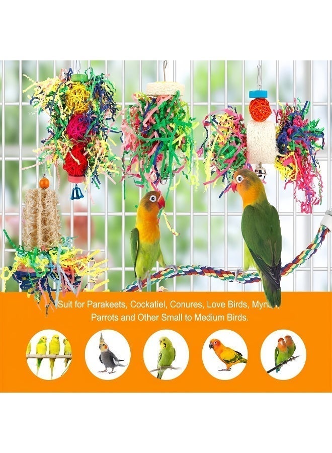 سيسلي لعبة طيور للببغاء ألعاب البحث عن الطعام مجموعة ألعاب مضغ وتعليق مع ورق ممزق إكسسوارات قفص الطيور مناسبة للكونور والكوكاتيل والبادجي وطيور الحب والببغاء الصغير - Image 5