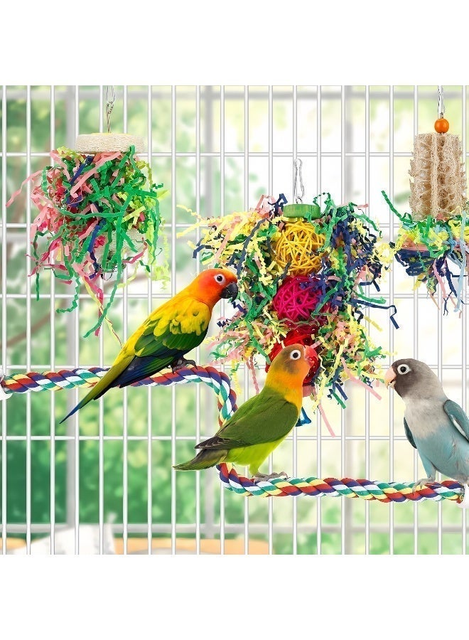 سيسلي لعبة طيور للببغاء ألعاب البحث عن الطعام مجموعة ألعاب مضغ وتعليق مع ورق ممزق إكسسوارات قفص الطيور مناسبة للكونور والكوكاتيل والبادجي وطيور الحب والببغاء الصغير - Image 3