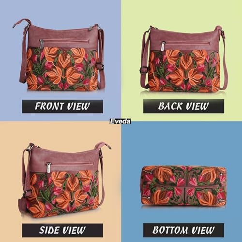 EVEDA Synthetic Leather Gorgeous Embroidered Stylish Design Shoulder Crossbody Side Sling Bag For Women - Image 4