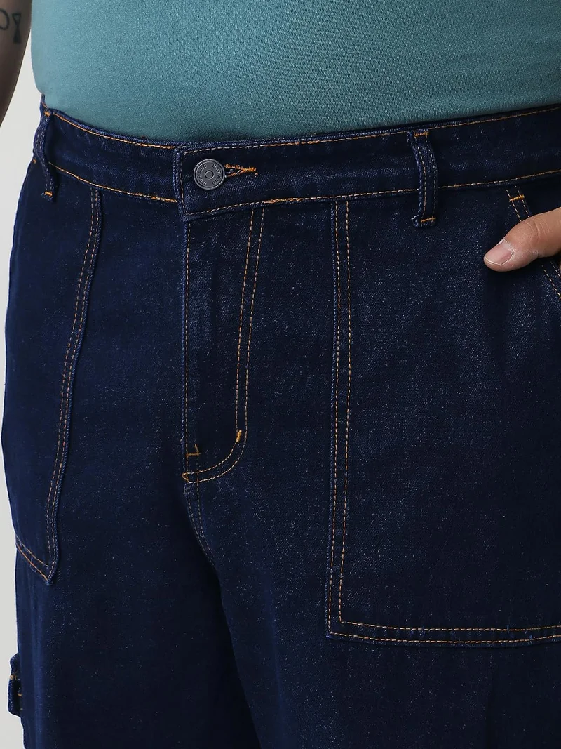 Urbano Fashion  Urbano Plus Men's Dark Blue Loose Fit Cargo Jeans with 6 Pockets Non-Stretchable  | Best Price UAE