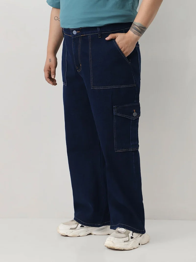 Urbano Fashion  Urbano Plus Men's Dark Blue Loose Fit Cargo Jeans with 6 Pockets Non-Stretchable  | Best Price UAE