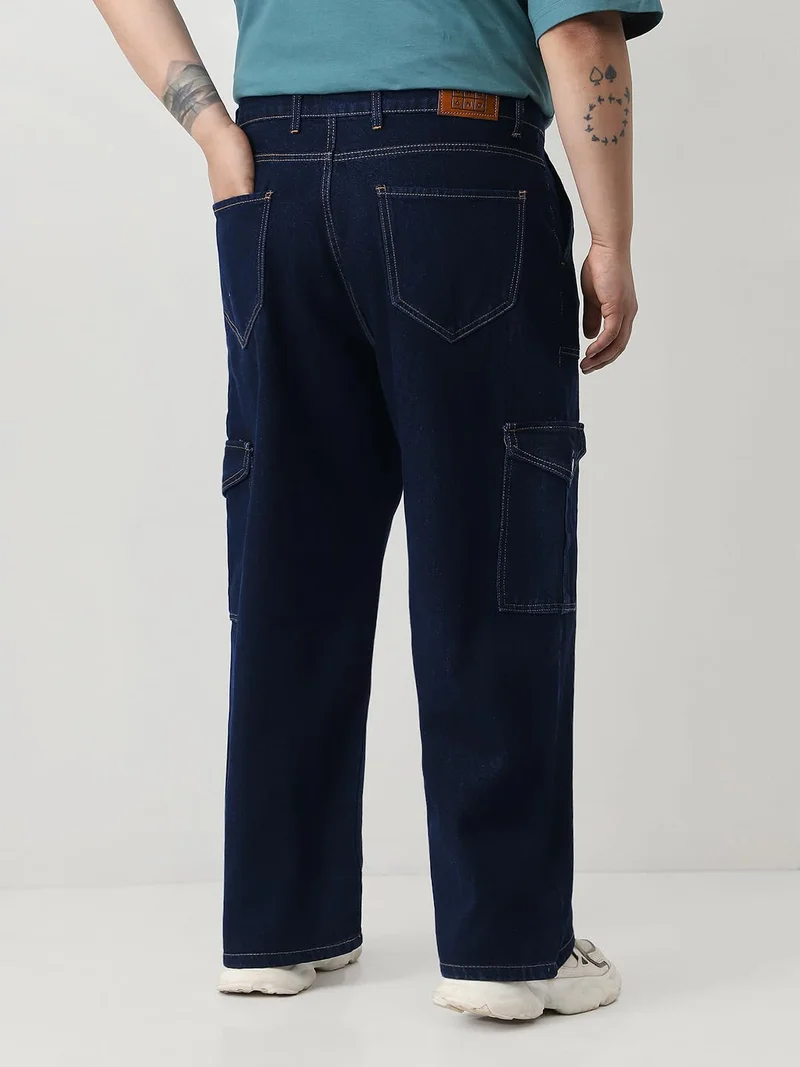 Urbano Fashion  Urbano Plus Men's Dark Blue Loose Fit Cargo Jeans with 6 Pockets Non-Stretchable  | Best Price UAE