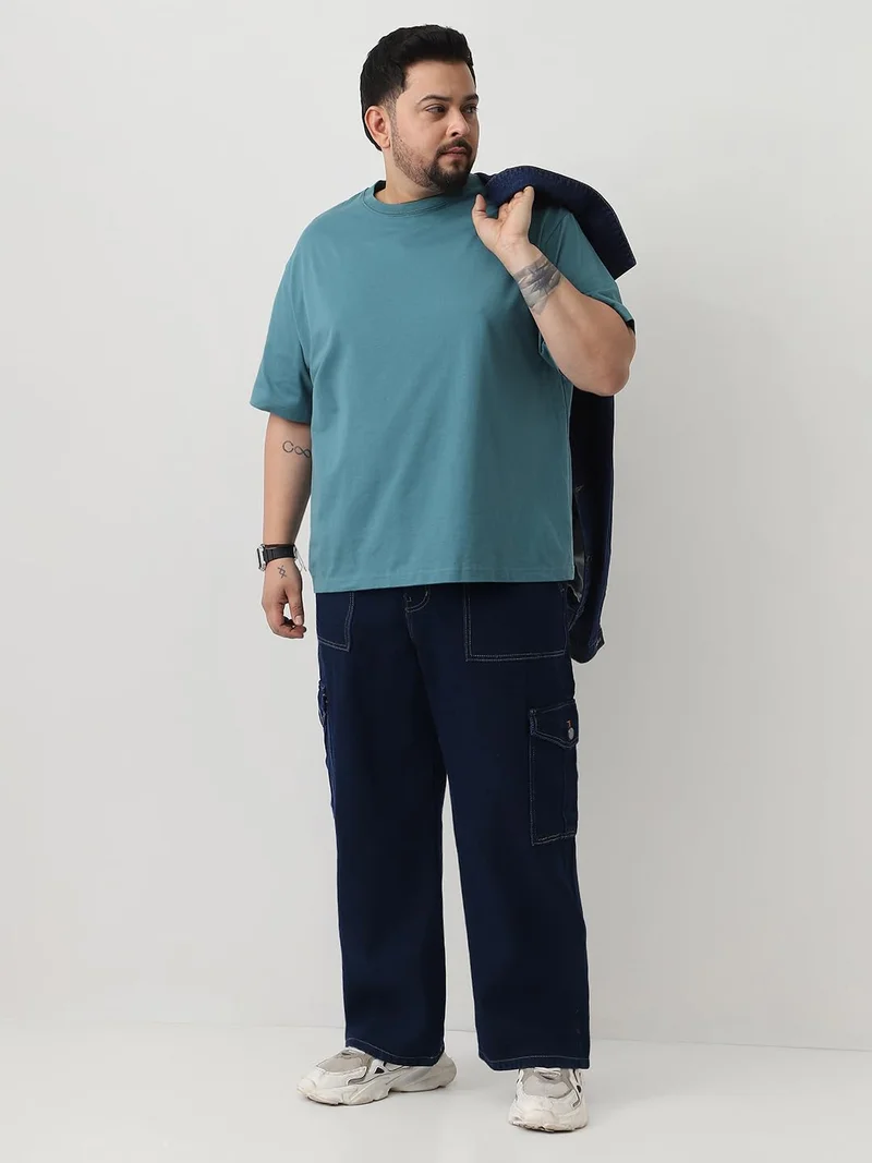 Urbano Fashion  Urbano Plus Men's Dark Blue Loose Fit Cargo Jeans with 6 Pockets Non-Stretchable  | Best Price UAE