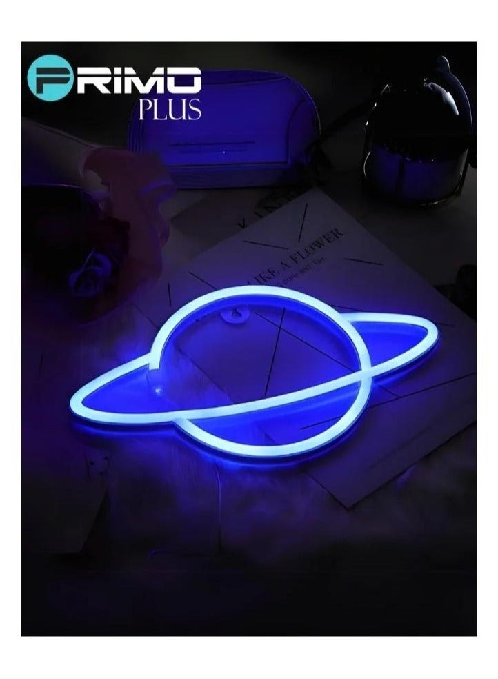 بريمو بلس مصباح نيون LED على شكل كوكب تزيّن ديكور الحائط بمنفذ USB أزرق - Image 2