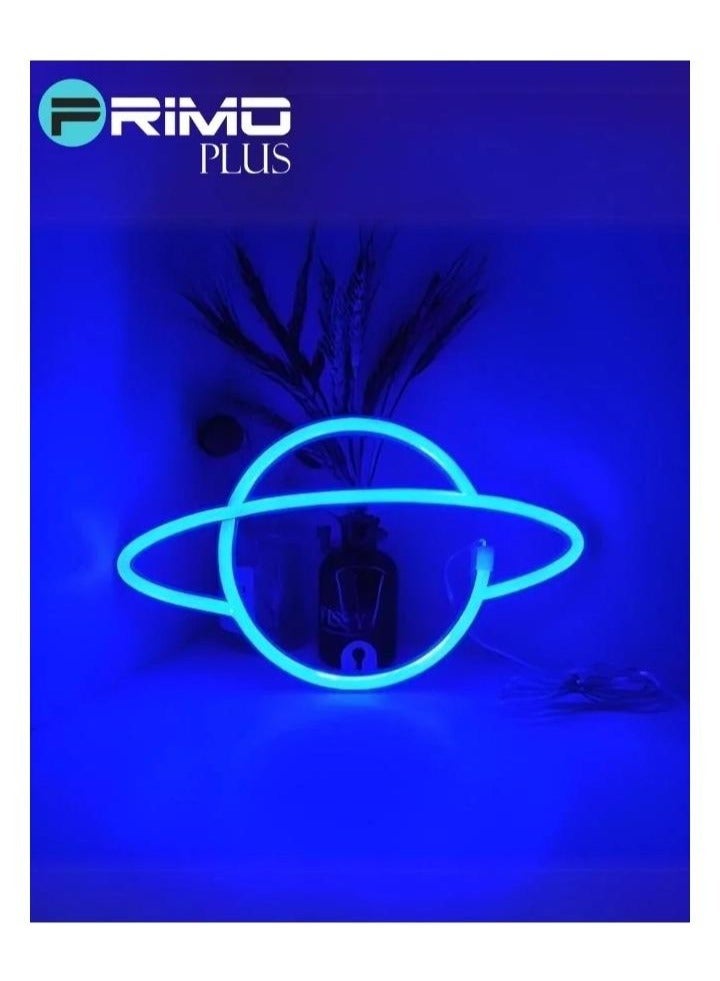 بريمو بلس مصباح نيون LED على شكل كوكب تزيّن ديكور الحائط بمنفذ USB أزرق - Image 1