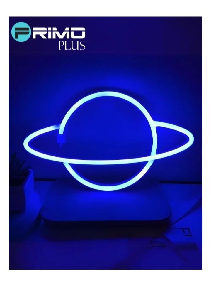 بريمو بلس مصباح نيون LED على شكل كوكب تزيّن ديكور الحائط بمنفذ USB أزرق - Image 3