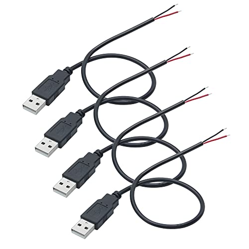 Maixbomr 4Pcs USB A Male 2 Pin Bare Wire 30CM, 5V/3A 2 Pin Pigtail Open End Power Cable, for USB Equipment Installed or Replace Repair DIY Cable - Image 1