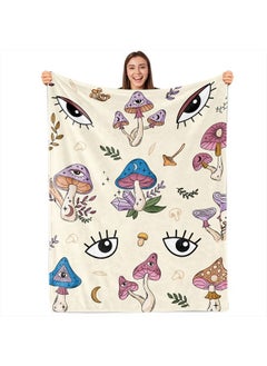 Sowide Eyes Mushroom Soft Decor Fleece Blanket Lightweight Funny Eyes Mushrooms Throw Blanket for Couch Sofa Bed Mushroom Decor Birthday Gifts Blankets for Adult Baby Kids Pet Blanket All Season 50"x60"  - Image 1