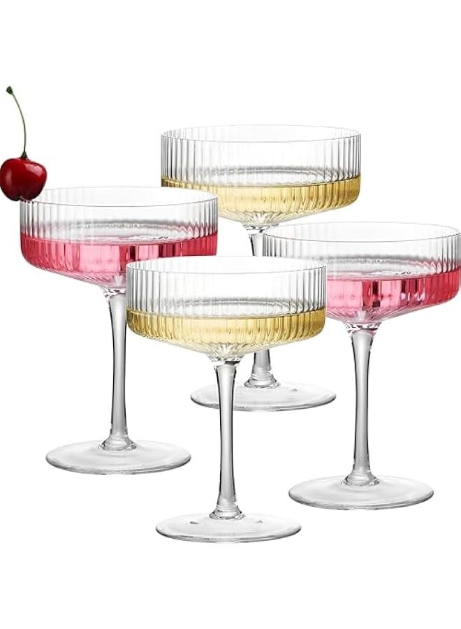 بيوينتي بيونتي اكواب كوبيه مضلعة من 4 قطع، مجموعة اكواب كوبيه كلاسيكية 10 اونصة، اكواب مارتيني، اكواب ويسكي، اكواب مارغريتا، اكواب شامبانيا للكوكتيل والحلوى والهدايا - Image 1