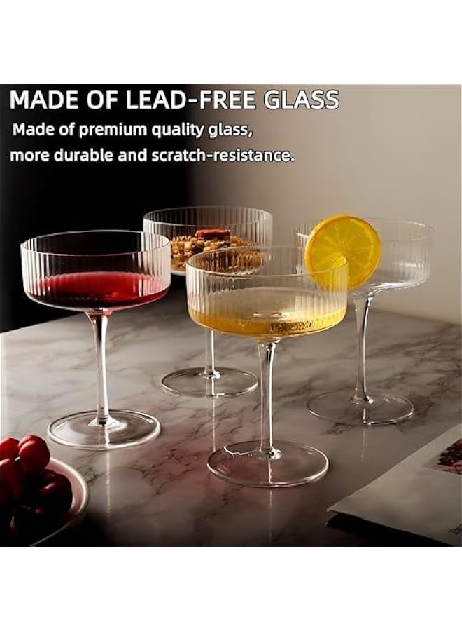 بيوينتي بيونتي اكواب كوبيه مضلعة من 4 قطع، مجموعة اكواب كوبيه كلاسيكية 10 اونصة، اكواب مارتيني، اكواب ويسكي، اكواب مارغريتا، اكواب شامبانيا للكوكتيل والحلوى والهدايا - Image 2