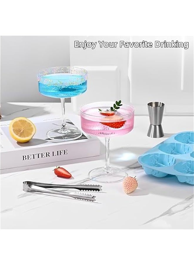 بيوينتي بيونتي اكواب كوبيه مضلعة من 4 قطع، مجموعة اكواب كوبيه كلاسيكية 10 اونصة، اكواب مارتيني، اكواب ويسكي، اكواب مارغريتا، اكواب شامبانيا للكوكتيل والحلوى والهدايا - Image 3