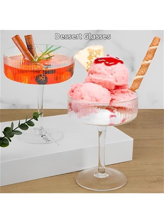 بيوينتي بيونتي اكواب كوبيه مضلعة من 4 قطع، مجموعة اكواب كوبيه كلاسيكية 10 اونصة، اكواب مارتيني، اكواب ويسكي، اكواب مارغريتا، اكواب شامبانيا للكوكتيل والحلوى والهدايا - Image 5