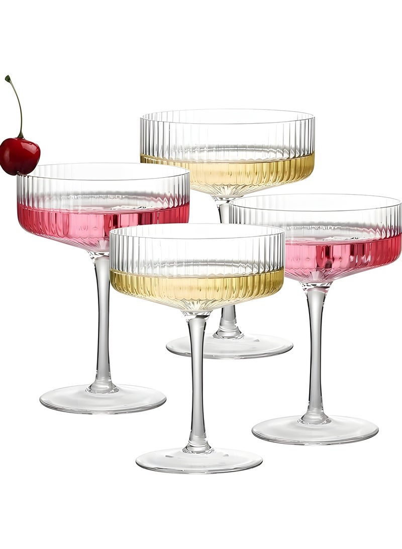 بيوينتي بيونتي اكواب كوبيه مضلعة من 4 قطع، مجموعة اكواب كوبيه كلاسيكية 10 اونصة، اكواب مارتيني، اكواب ويسكي، اكواب مارغريتا، اكواب شامبانيا للكوكتيل والحلوى والهدايا - Image 1