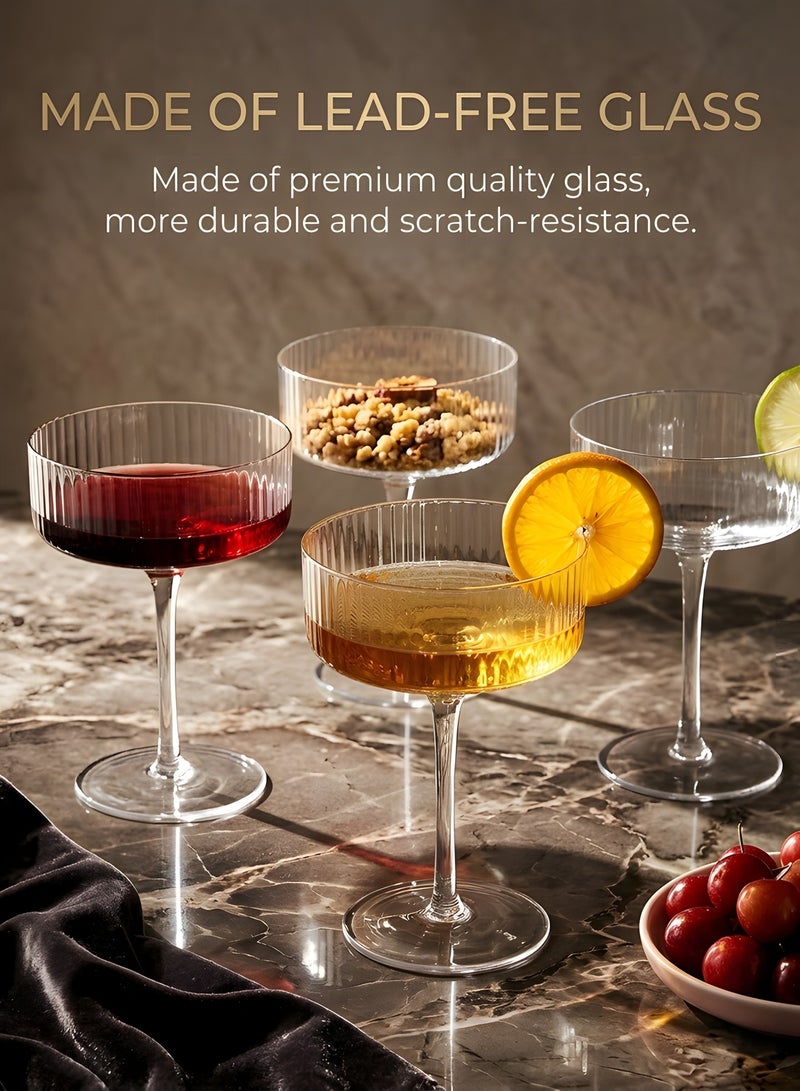 بيوينتي بيونتي اكواب كوبيه مضلعة من 4 قطع، مجموعة اكواب كوبيه كلاسيكية 10 اونصة، اكواب مارتيني، اكواب ويسكي، اكواب مارغريتا، اكواب شامبانيا للكوكتيل والحلوى والهدايا - Image 2