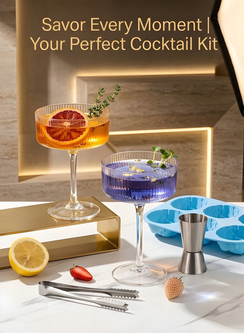 بيوينتي بيونتي اكواب كوبيه مضلعة من 4 قطع، مجموعة اكواب كوبيه كلاسيكية 10 اونصة، اكواب مارتيني، اكواب ويسكي، اكواب مارغريتا، اكواب شامبانيا للكوكتيل والحلوى والهدايا - Image 3