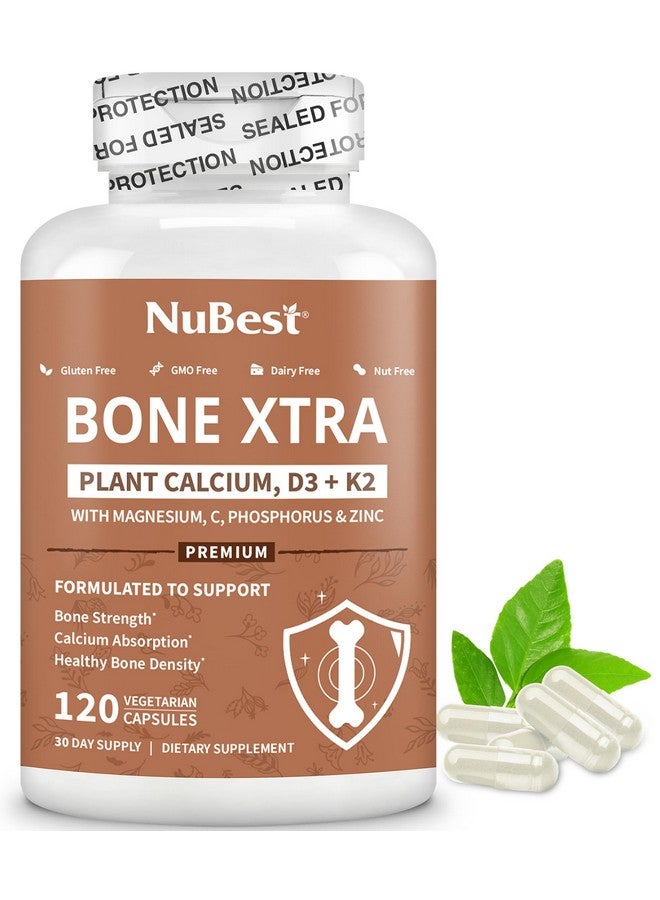 NuBest Bone Xtra - Vegan Bone Strength Formula for Stronger Bones, Plant-Based Calcium from Marine Algae, Vitamins D3, Vitamin K2, Magnesium, Phosphorus & More for Teens, Adults - 120 Caps | 1 Month Supply - Image 1