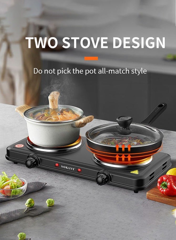 sokany Countertop Double Cast Iron Burner,Electric Hot Plate,Temperature Controls,Power Indicator Lights, Easy to Clean,SK-5107 - Image 2