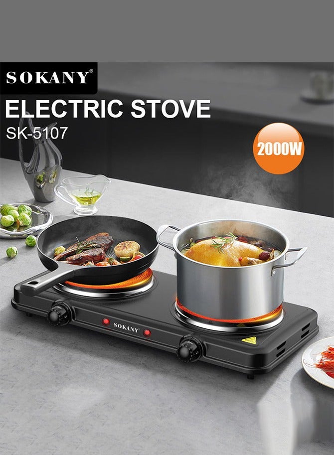 sokany Countertop Double Cast Iron Burner,Electric Hot Plate,Temperature Controls,Power Indicator Lights, Easy to Clean,SK-5107 - Image 3