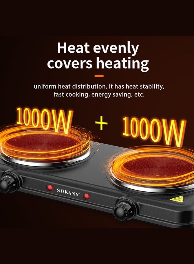 sokany Countertop Double Cast Iron Burner,Electric Hot Plate,Temperature Controls,Power Indicator Lights, Easy to Clean,SK-5107 - Image 4