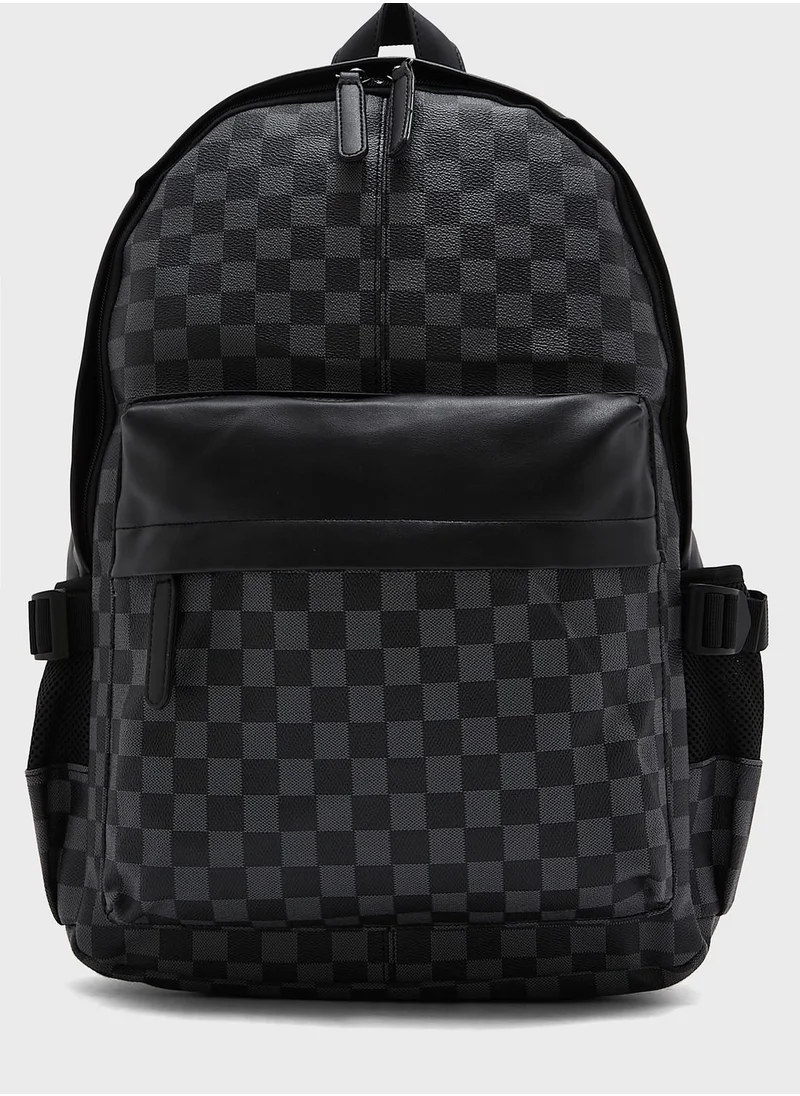 Robert Wood Check Print Backpack With Laptop Sleeve