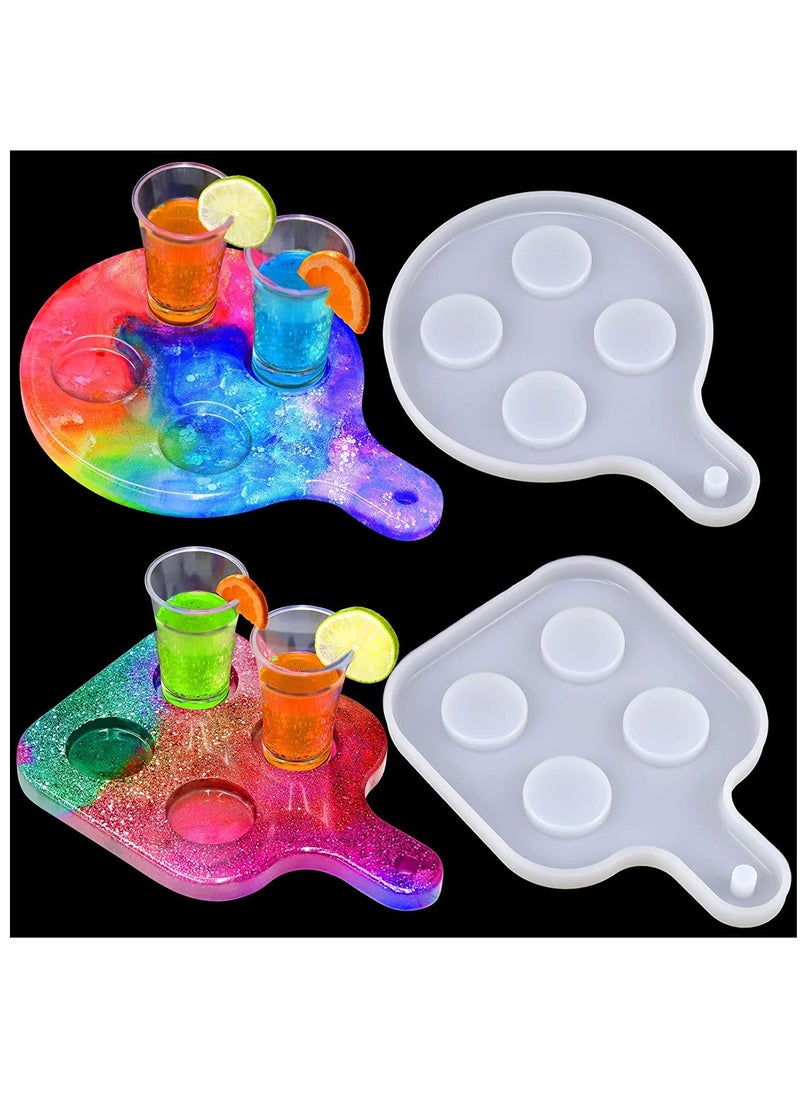 Generic - 2PCS Shot Glass Serving Tray Resin Silicone Mold Tools 8 Holes Silicone Glass Holder Flight Paddle Serving Board DIY Craft Epoxy Casting Mold for Party Home Decor - Image 1